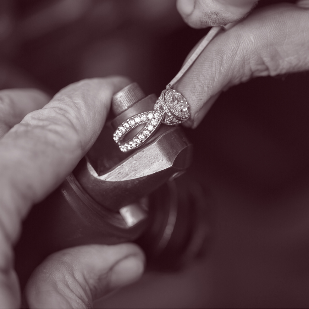 A bench jeweller at work.