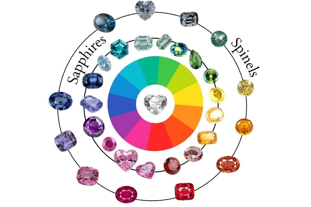 A graph showing a comparison of the full color palette of both sapphires and spinels.