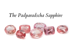 a bunch of padparadscha sapphires below a text "The Padparadscha Sapphires