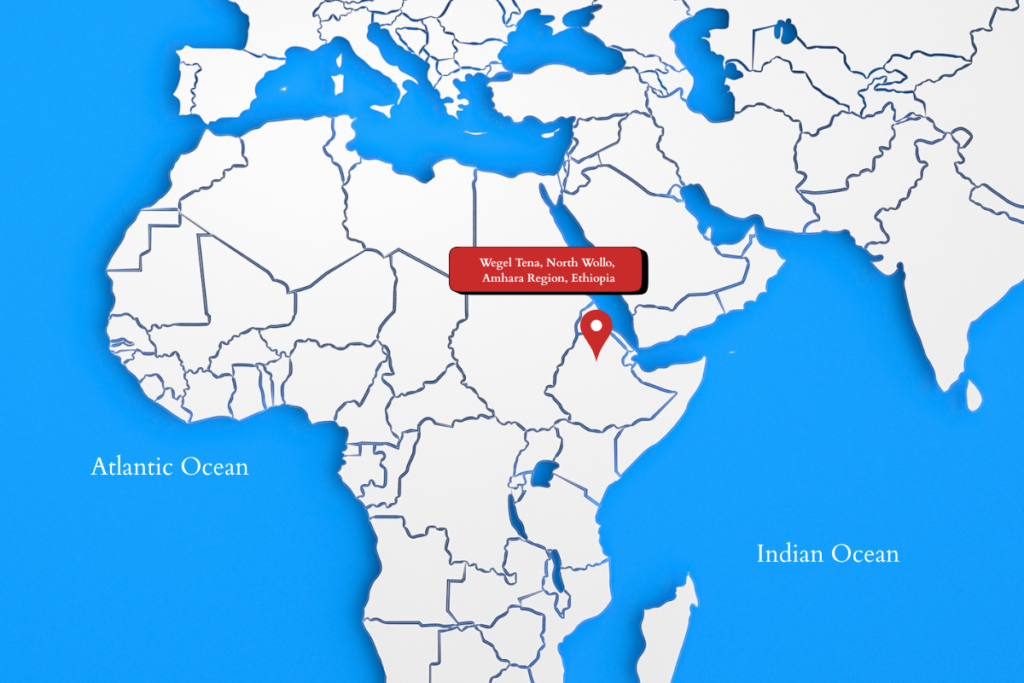 A map showing where the ethiopian welo opal mines are located in north of Ethiopia.