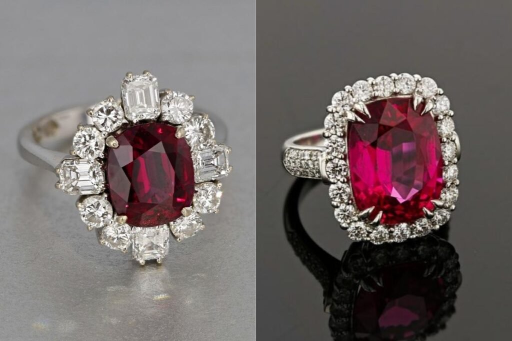 Two rings part of the Smithsonian Collection. On the left a Corundum ring, on the right the famous Bilgore Spinel Ring. Photo Credit: Greg Polley, Smithsonian Museum.