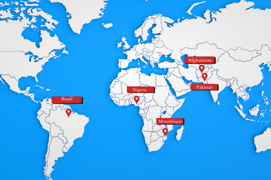 A map showing the main location of Tourmaline mines.