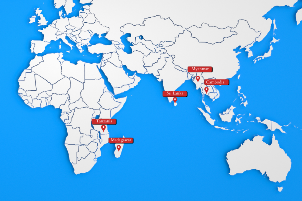 A map showing the location where Blue Zircons are mainly mined.