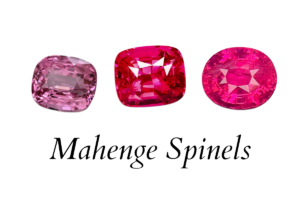 Three pink spinels with different colors. Below the text: Mahenge spinels