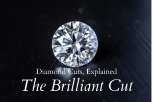 A brilliant cut diamond with the title, Diamond cuts explained: the brilliant cut.