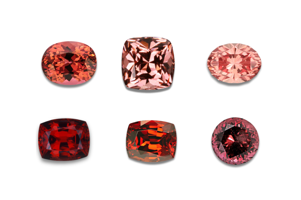 A selection of hues with different saturations of Malaya Garnets.