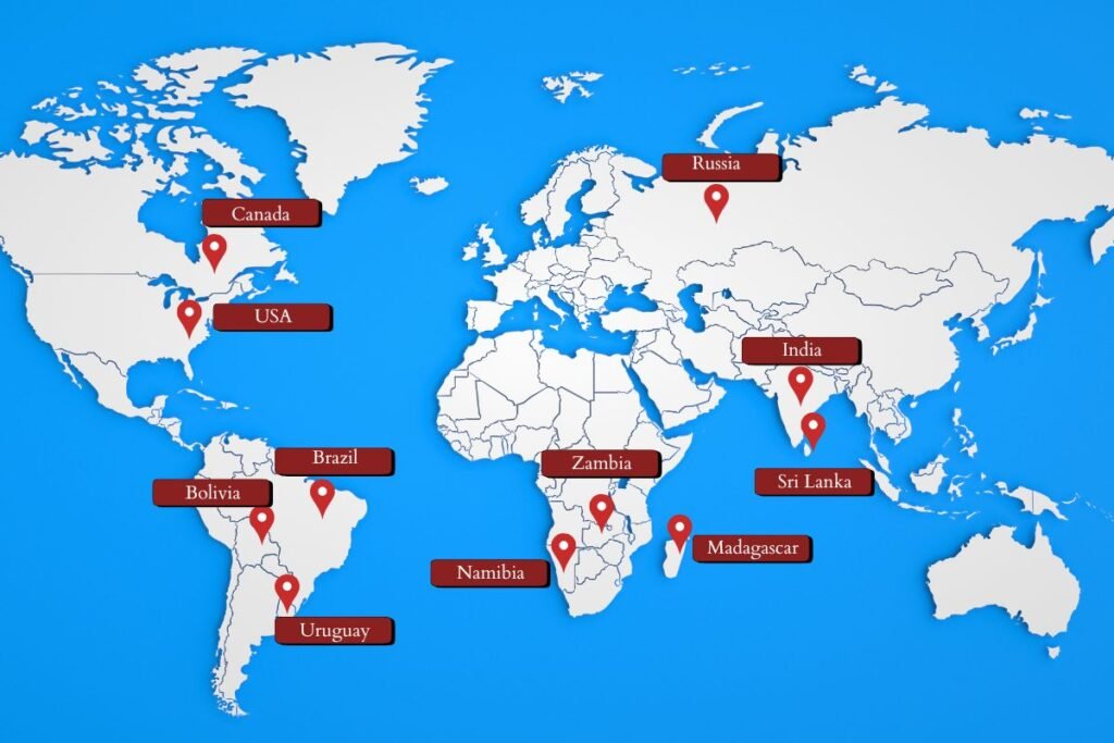 A graph showing the geographic location of Amethyst mines.