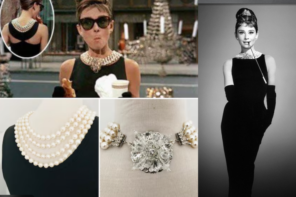 The details of Holly's Outfit: the dress and the necklace.