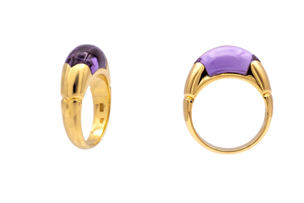 Tronchetto ring by Bulgari, featuring a custom cut amethyst. Bulgari.com