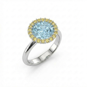 Chromatic Aura - Aquamarine and Sapphire Halo Ring
