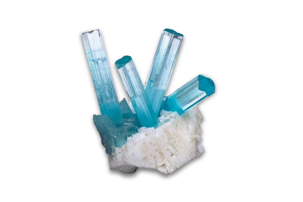 An aquamarine crystal with the matrix.