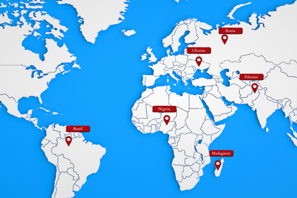 A map showing the geographic location of heliodor mines.