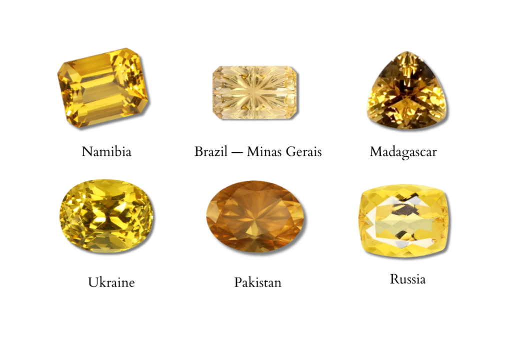 A graph showing the difference quality of hues according to the mine origin.