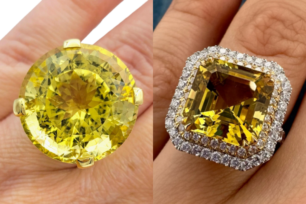 Two art deco rings with two impressive heliodors. Credit: 1stdibs.com