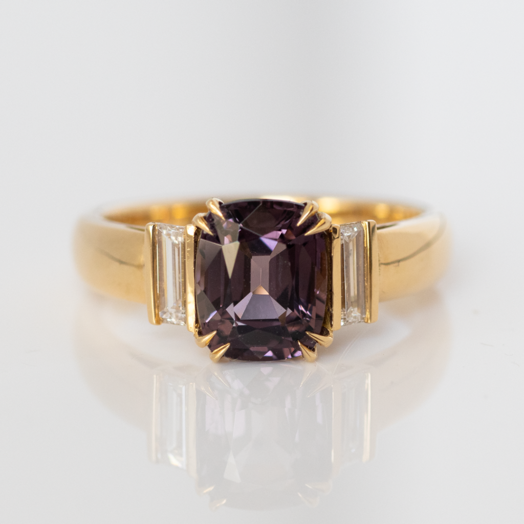 1908, 2.02 Purplish pink spinel from Tanzania. 0.30ct diamonds. Bespoke by Valentina Leardi.