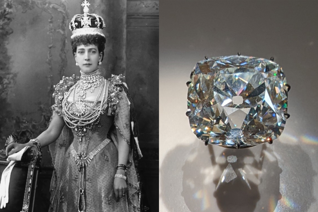 On the left the Cullinan diamond, on the right the Regent diamond.