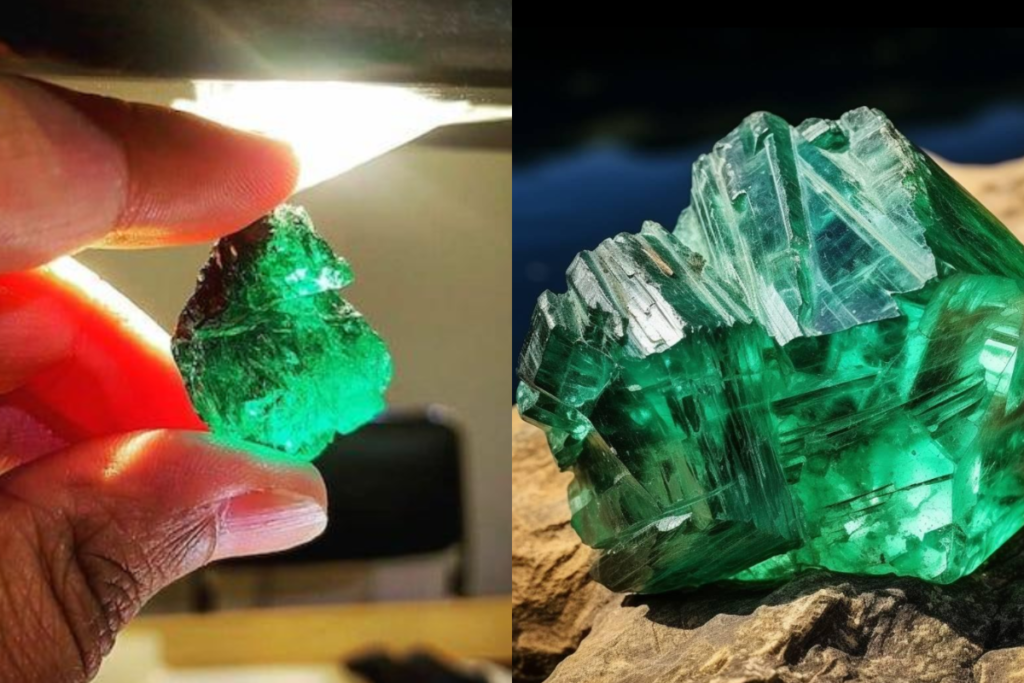 Raw emeralds.