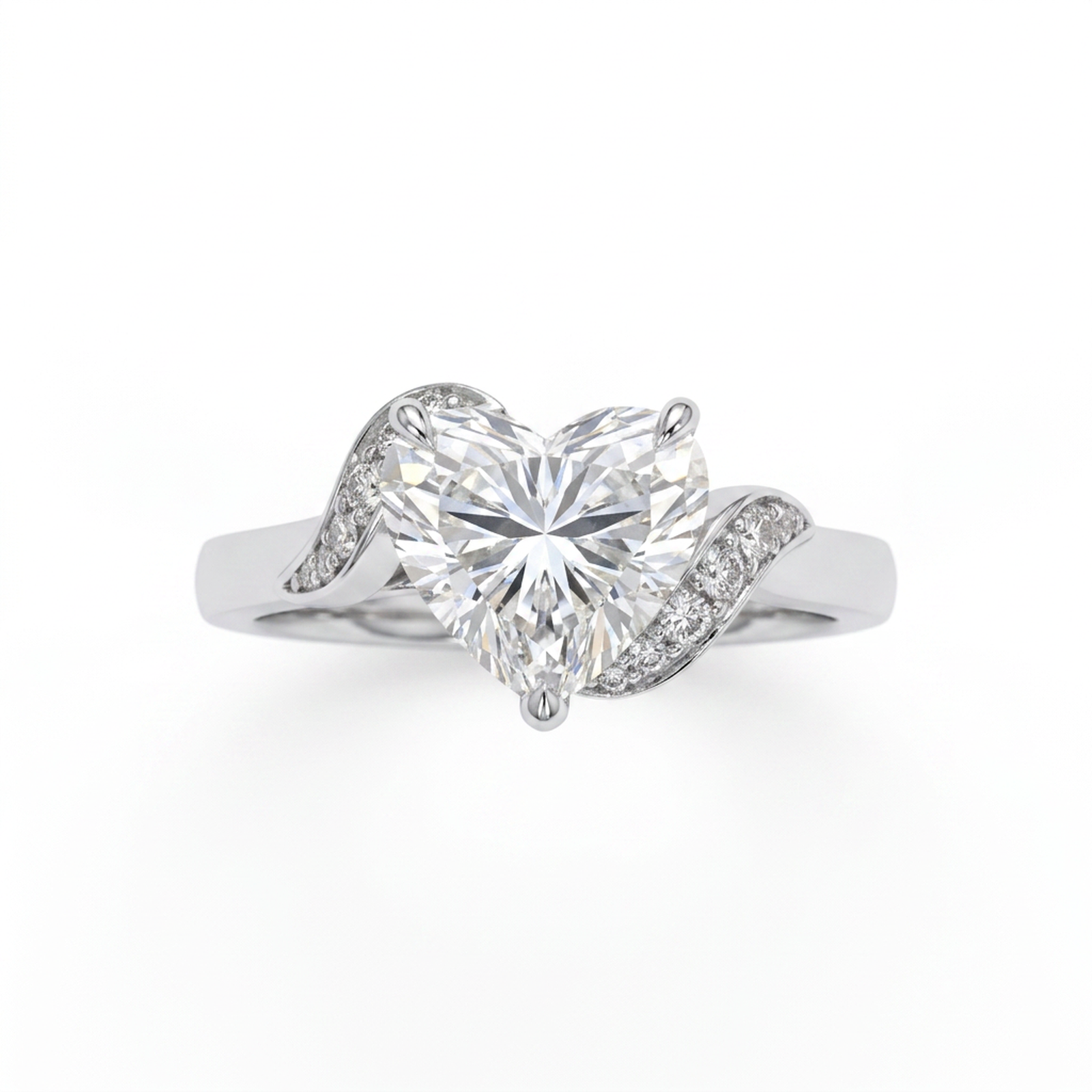 Tina solitaire with heart cut diamond and diamond side stones.